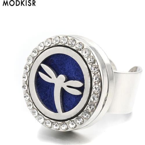 MODKISR Wholesale Stainless Steel Dragonfly 25mm Wild Star Aromatherapy Essential Oil Diffuser Women Rings Jewelry Female Ring