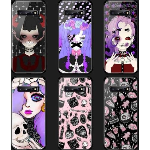 Fashion Girly Pastel Witch Goth Phone Case Tempered Glass For Samsung S20 Plus S7 S8 S9 S10E Plus Note 8 9 10 Plus A7 2018