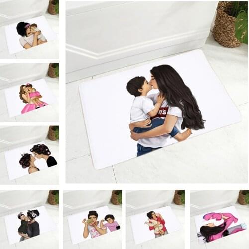Fashion Cartoon Super MaMa Floor Mat for Children Room Non-Slip Decor Vogue Mom and Baby Doormat Flannel Carpet 40x60cm