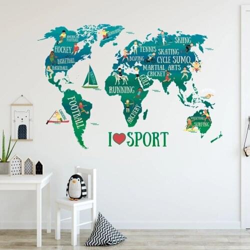 Cartoon World Map Sports Wall Stickers Teenager Room Decoration Bedroom Living Room Home Office Decor Wall Decal Mural Wallpaper