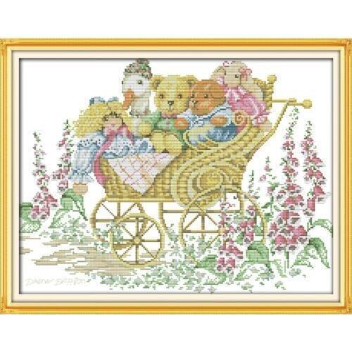 Happy Liitle Bears Counted DIY Handmade Cross-stitch Kit Needlework Chinses Cross Stitch Printed On Canvas For Embroidery