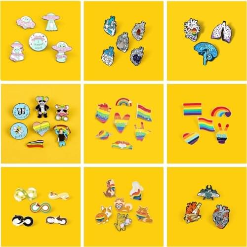 9 Style Set Enamel Lapel Pins Pride Rainbow Creative Ocean Whale Heart Metal Brooches Badge Denim Jewelry Gifts for Women