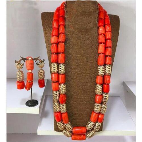 Real Coral Bead Necklace Bracelet Earrings Set 24inches Quality Original Coral Beaded Bridal Necklace Set Nigerian WeddingCNR031