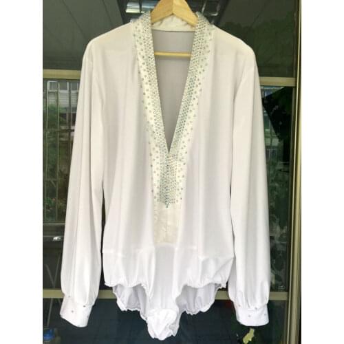 New style mens latin dance costumes long sleeves diamond latin dance body top for mens latin dance competition shirts S-3XL