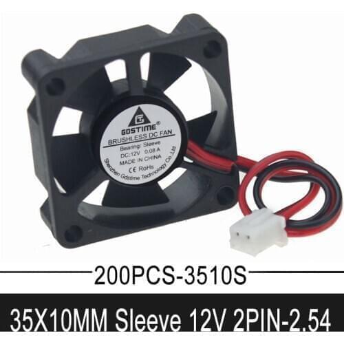 200pcs Gdstime 3510 sleeve 12V 2Pin 35mm 35x35x10mm Small DC Computer Laptop Cooling Cooler axial Fan