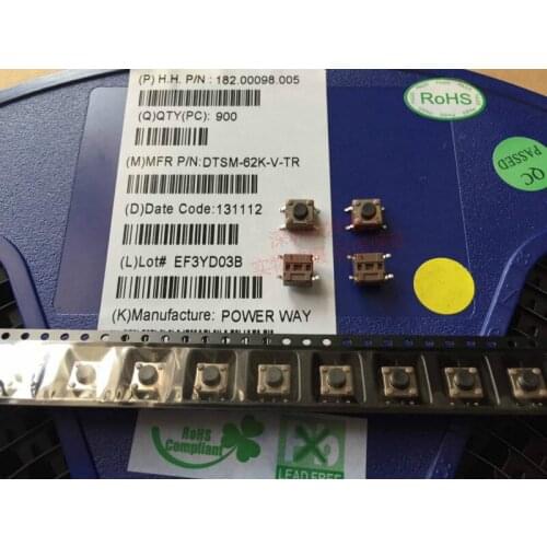 Original new 100% import DIP DTSM-62K touch switch 6*6*5mm SMD 4pin black micro switch