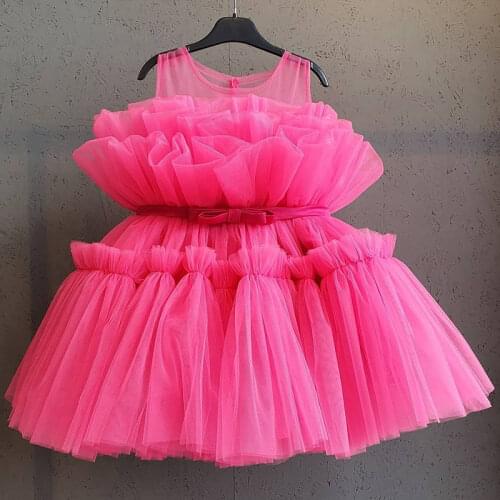 Toddler Girls Tulle Dress Kids Baby Elegant Princess Pearls Wedding Tutu Prom Children Formal Party Clothes 1 2 3 4 5 Years
