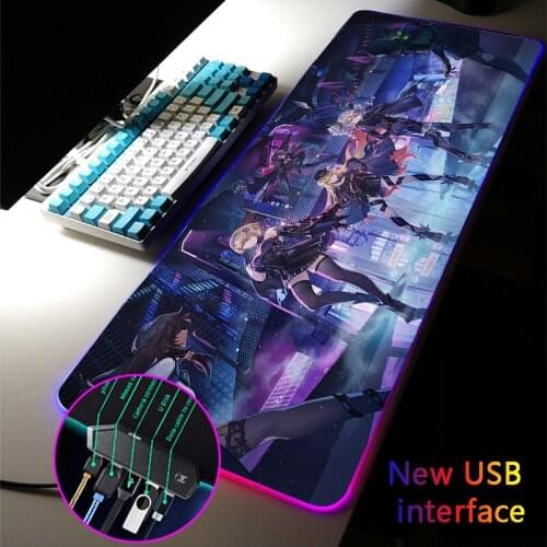 MRGLZY Hot Game Anime Girl Honkai Impact Large Type C Interface RGB Mouse Pad Gamer Accessories MousePad Four USB Ports Desk Mat