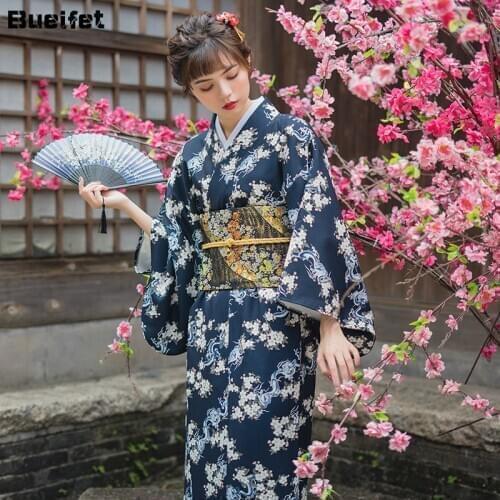 Retro Traditional Japanese Kimono Robe Female National Yukata Kimono with Obi Evening Dress Performance Cosplay Costumes