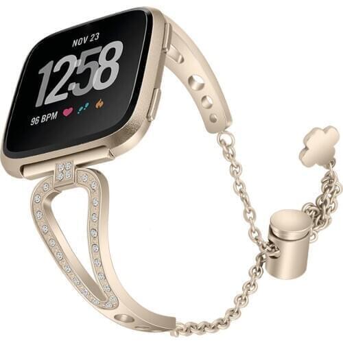 Luxury Smart Watch Straps Replacement For Fitbit Versa Stainless Steel Adjustable Bracelet Wrist Watch Strap Rhinestone Band