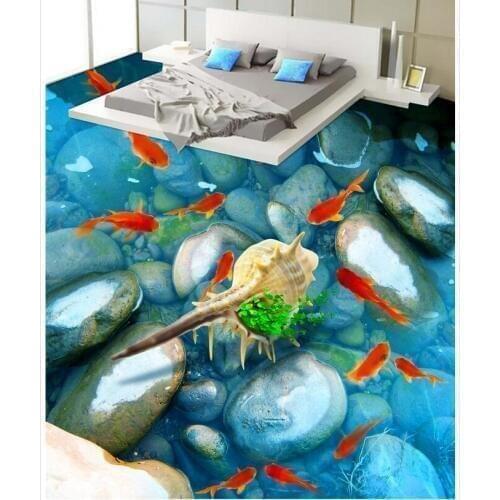 Home Decoration River water pebbles goldfish bathroom bathroom 3D floor pvc self-adhesive wallpaper