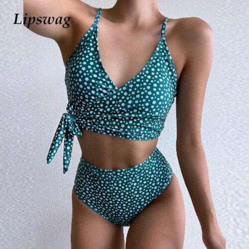 Sexy Print Bandage Two Piece Bikini Swimsuit 2021 Women High Waist Bikini Sets Monokini Push Up Swimwear Beachwear Bathing Suit