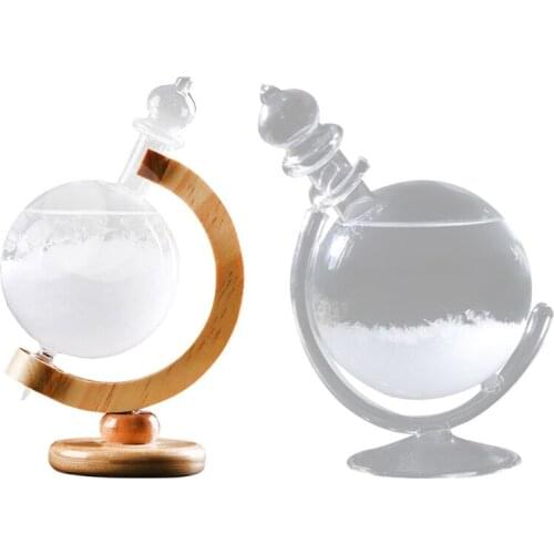 Globe Shaped Storm Glass Cloud Bottle with Base Weather Predictor Station Desktop Weather Forecast Transparent Glass Ball Home