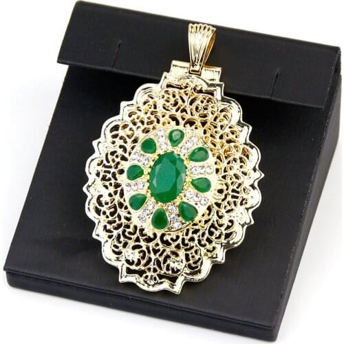 Sunspicems 2021 Golden Women Brooch Morocco Caftan Pins Round Crystal Wedding Jewelry Brooch-Pendant Double Usage Bridal Gift