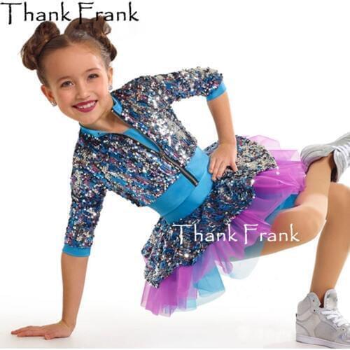 Girls Cool Jazz Dance Dress Kids Shiny Sequin Modern Dance Costume Long Sleeve Jazz Costumes Women Professional Stage Dancewear