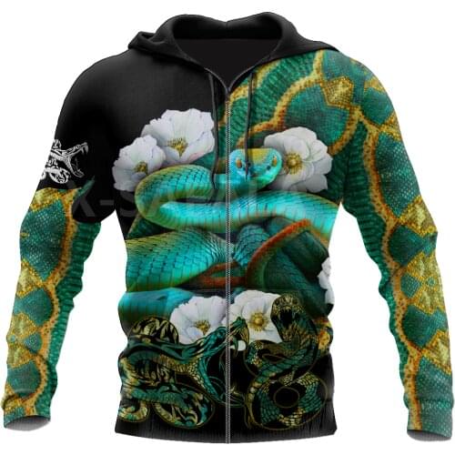 Green Snake Trippy Tattoo 3D All Print Plus Hoodie Man Women Harajuku Outwear Zipper Pullover Sweatshirt Casual Unisex Jacket