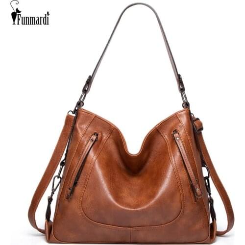 FUNMARDI High Capacity Handbags For Women Bag PU Leather Tote Bag Vintage Tassel Shoulder Bag Luxury Hand Bag 2021 New WLHB2211