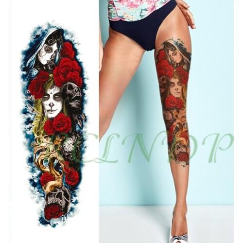 Waterproof Temporary Tattoo Sticker red rose clock skull girl faces tatoo full arm large fake tatto flash tattoos for men women