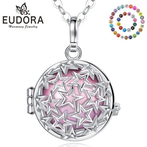 Eudora Harmony Cage Covered With Stars Charms Pendant Angel Caller Baby Ball Long Chain Necklace Pregancy Women Fine Jewelry k96