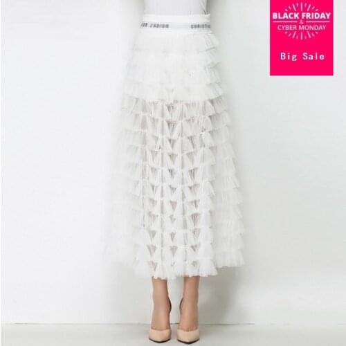 High quality 2018 summer new Korean sexy perspective patchworks skirts female Slim was thin solid color cake A word skirts L307