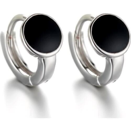 KOFSAC New Fashion Ladies Loop Earring Round-Shape Black Crystal Drop Glue Hoop Earrings For Women 925 Sterling Silver Jewelry