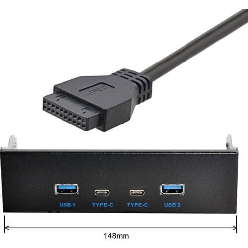 USB-C & USB 3.0 HUB 4 Ports Front Panel to Motherboard 20Pin Connector Cable for 5.25" CD-ROM Bay
