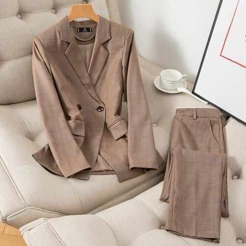 Ladies suit autumn and winter new plaid high-end fashion casual business wear elegant slim trousers suit womens two-piece