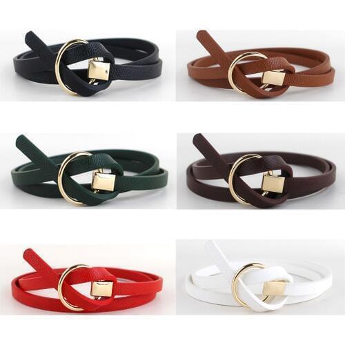 Women Ladies Gold Round Buckle Leather Belt Fashion Dress Jeans Waist Band Belt BLTLL0502