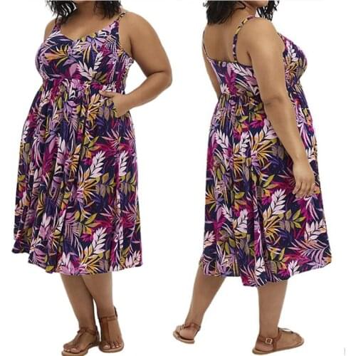 Plus Size Dresses for Women 2021 Wholesale Flowers Print Casual Sweet Slip Maxi Dress New Fashion Street Wear Beath Dropshipping