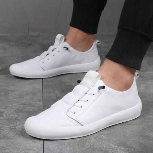 2020 Genuine Leather Shoes Men Sneakers Cow Leather Mens Casual Shoes Cool Young Man Black White Shoes Male Footwear
