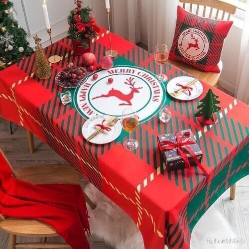 2021 Christmas Tablecloth Rectangular For Kitchen Dining Table Cover Decoration Home New Year Waterproof Christmas Table Cloth