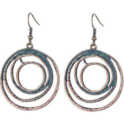 3 pairs of new retro simple personality metal double size circle ring earrings exaggerated female earrings