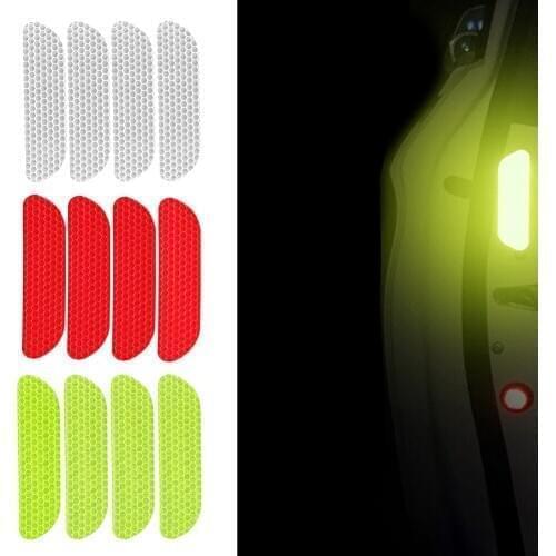 4pcs Car Door Wheel Eyebrow Sticker Auto Warning Mark Reflective Strip Tail Rear Tape Driving Safety Strips Reflective Tape Mark