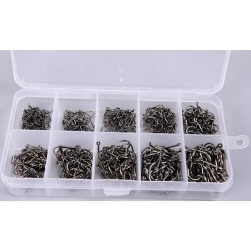 500 Pcs/1 Set 10 Sizes 3-12# Fish Fishing Sharpened Barbed Hooks Fishhooks with Box Top Quality