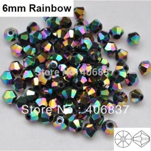 Free Shipping! 288pcs/Lot, Chinese Top Quality 6mm Rainbow Crystal Bicone Beads