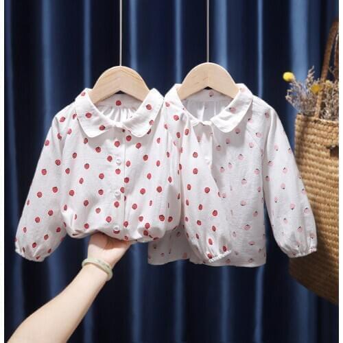 Infant Baby Girls Blouse Cute Strawberry Print Children Shirt Spring Tops Fashion Toddler Kids Cotton Long Sleeve Clothing 2021