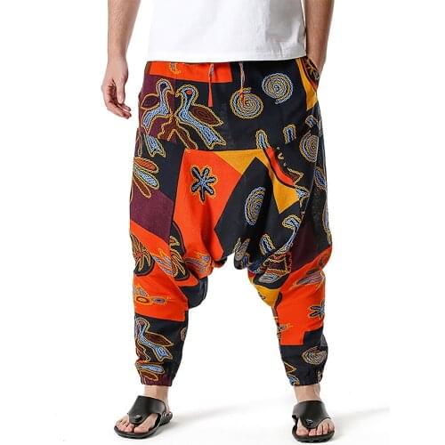 Hip Hop Pants Men Loose Joggers Pants With Print Streetwear Harem Pants Clothes Ankle Length Trousers Harajuku Sport Casual#F3
