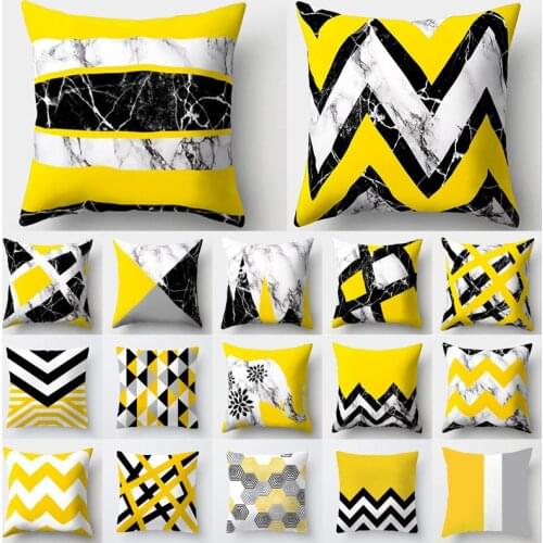 Cojines Decorativos Para Sofa Cushion Cover Yellow Pillow Geometric Marble Peach Skin Pillowcase Home Decoration Decor 45x45cm