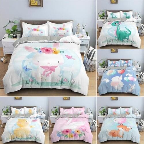 Cute Cartoon Animal Quilt Cover Bedding Set For Children Duvet Cover Set Soft Luxury Bedclothes Pillowcase King Queen Size