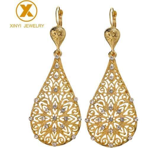 Elegant Moroccan style crystal long earring stylish cut flowers rhinestone earrings