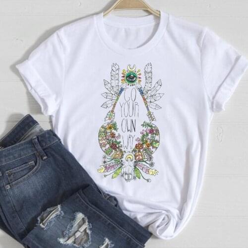 T-shirts Spring Summer Clothes Graphic Tshirt Top Lady Print Female Tee T-Shirt Women Heifer Feather Vintage Skull Casual