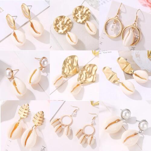 HOCOLE Bohemian Sea Shell Earrings For Women Geometric Gold Color Metal Drop Earring Statement Za 2019 Summer Beach Jewelry Gift