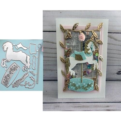 Julyarts 9Pcs Whirligig Horse Dies Metal Cutting 2019 New Die for Scrapbooking Diy Card Making Die Metal Crafts Die Cut Stitch