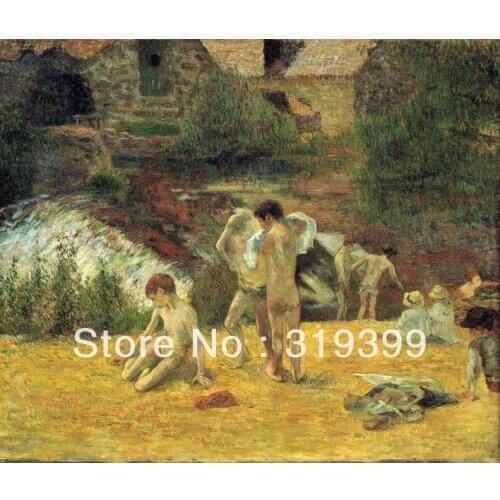 Oil Painting Reproduction on Linen canvas,La baignade au moulin du Bois d'Amour by Paul Gauguin,100% handmade,Free DHL Shipping