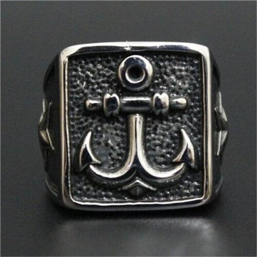 1pc New Design Anchor Punk Style Ring 316L Stainless Steel Man Boy Christmas Five point Star Ring