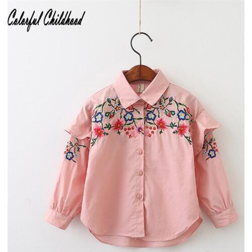 Girl Lace Shirt baby Clothing Vintage Autumn Spring Long Sleeved embroidery blouse Girls Kids Cotton Shirt school girls outwear