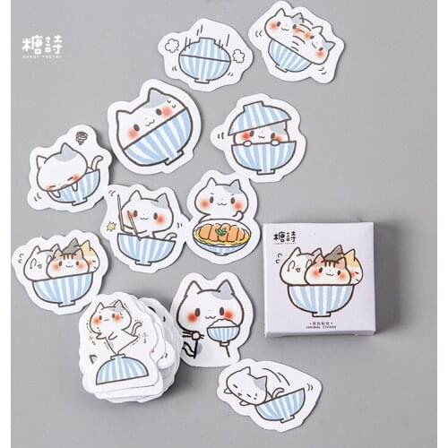 Cute Bowl Cats Stationery Stickers Scrapbooking Diary Kawaii Animal Stickers Diy Vintage Decorative Stickers School Supplies