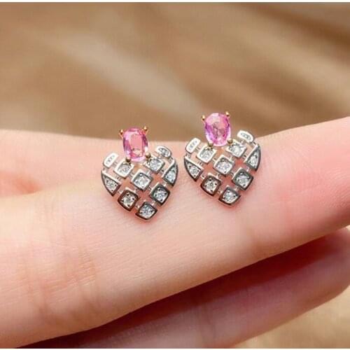 Cute Pink Sapphire Stud Earrings for Girl 3mm Natural Pink Sapphire Silver Earrings 925 Silver Sapphire Jewelry