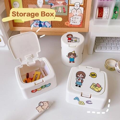Cute Mini Plastic Desktop Storage Box Organizer Washi Tapes Stickers Stationery with Lid Dust-proof Box Home Storage Supplies