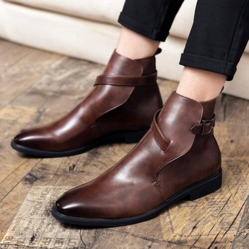 Mens shoes new fashion handmade PU Leather Classic button boots low heel fashion casual formal Chelsea boots walking shoes38-48